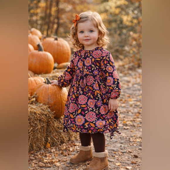 Hanna Andersson Other - Vintage Hanna Andersson Floral Corduroy Dress Balloon Hem Tie Waist Size 2T (90)